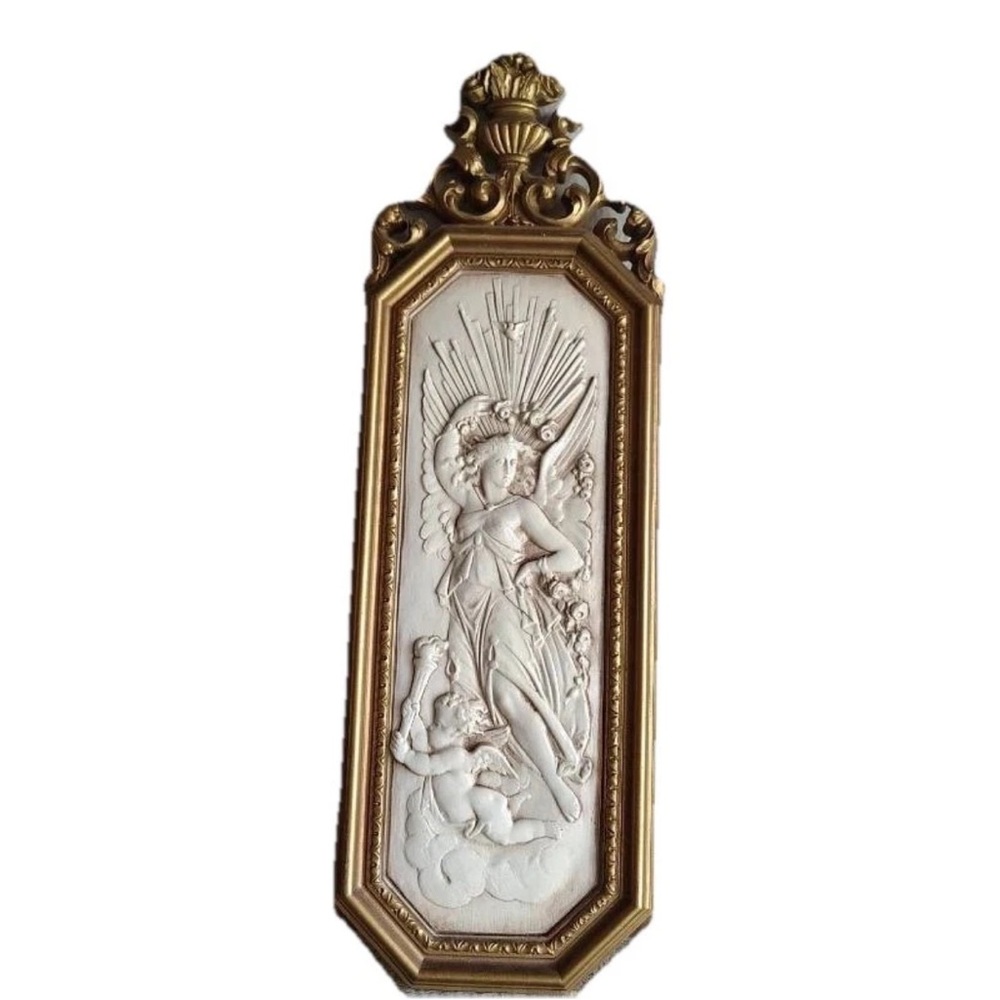 Vtg Dart Int Cherub Angel Goddess Wall Hanging Decor Ethereal Gold Frame - Picture 1 of 12